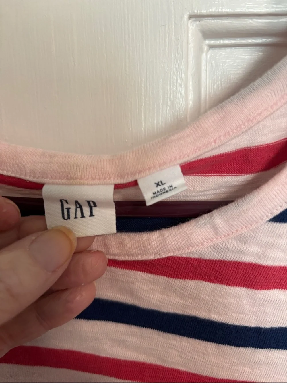 GAP women’s Short Sleeve Striped Knit Dress - Pink, Navy & White - Picture 3 of 7